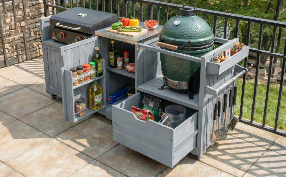 K&K 80.5' Outdoor Kitchen Island for Big Green Egg & Blackstone Griddle