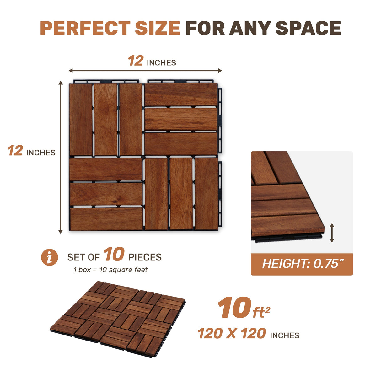 Acacia Wood Interlocking Deck Tiles - Checker Pattern