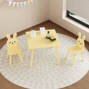 Table And Chair Set With 2 Bunny Chairs, Children's Activity Table For Toddlers, Cute Animal Design - Yellow