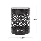 Modern Outdoor Metal End Table with Iron Cut Design in Black