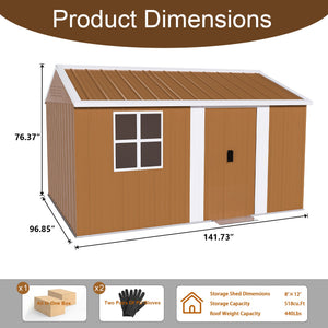 12x8 FT Heavy-Duty Metal Storage Shed