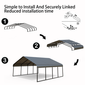 Heavy Duty Carport 20 x 20 Shelter with Galvanized Frame - Grey
