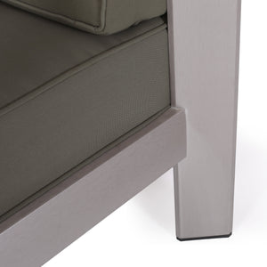 Outdoor Aluminum Loveseat with Deep Cushions - Silver