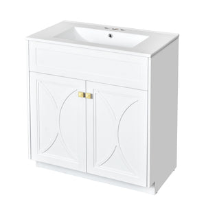 Bathroom Vanity With Sink, Freestanding Storage Cabinet With Handles, Soft Closing Doors