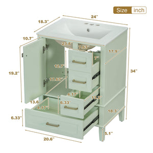 24.8" Bathroom Vanity with Ceramic Sink, Modern Freestanding Cabinet