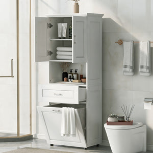 Tall Bathroom Cabinet with Laundry Basket