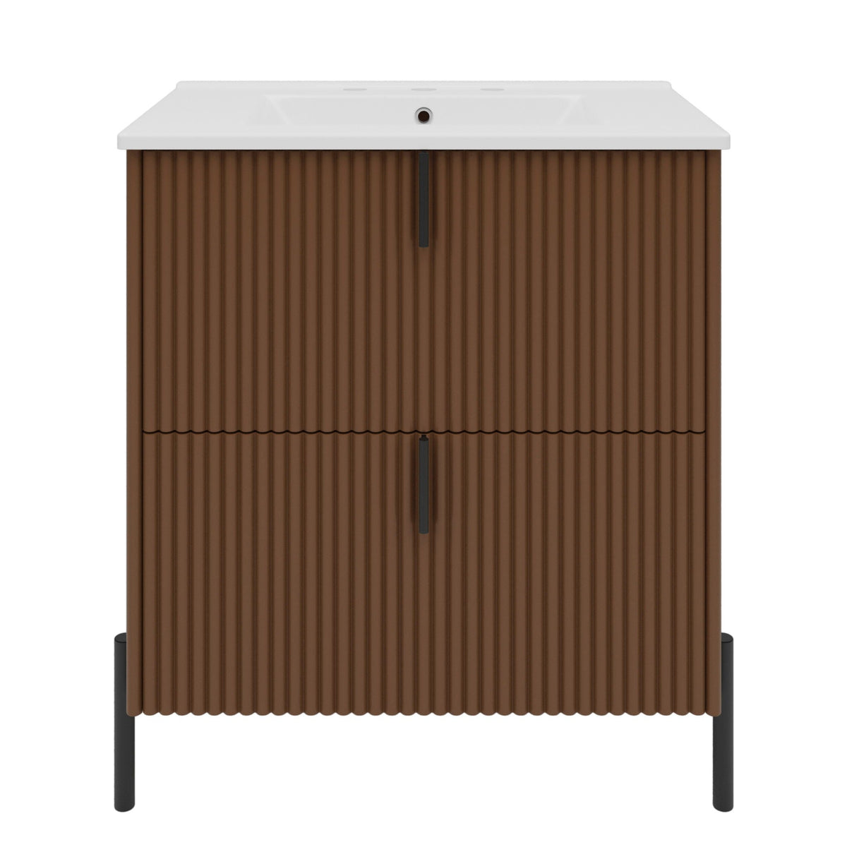 Fluted Bathroom Vanity With Ceramic Sink, Freestanding Design