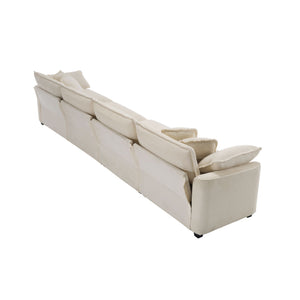 Modern Upholstered 4 Seater Fabric Sofa With Arm And Throw Pillows