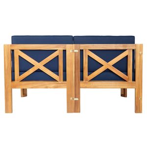 TOPMAX Outdoor 5-Piece Wood Sectional Patio Sofa Set with Blue Cushions