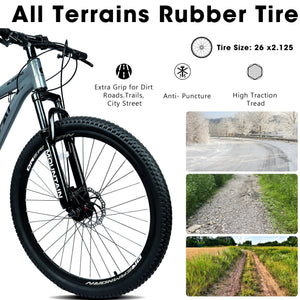 26 Inch All-Terrain Mountain Bike with Disc Brakes - Carbon Steel