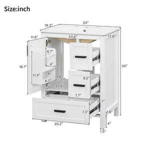 Bathroom Vanity with Sink, Soft-Close Doors & 3 Drawers - White, Black, Green