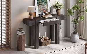 TREXM Rustic Minimalist Console Table with Hidden Drawer