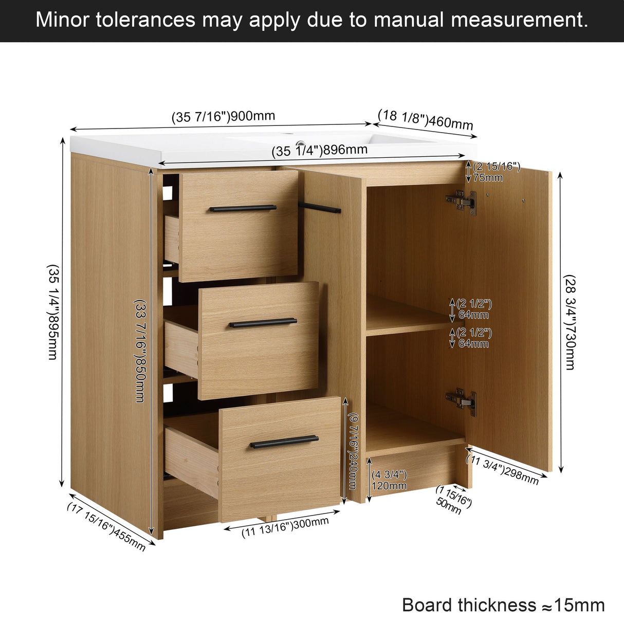 Wall Mounted Floating Bathroom Vanity With Sink, Door & Drawers Modular Cabinet
