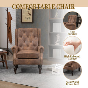 Modern Coffee Wood Frame Armchair with Microsuede Upholstery