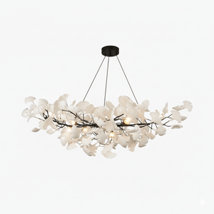 Porcelain Ginkgo Leaf Linear Chandelier with Flexible Branches | Dining Table Light