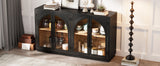 4-Door Large Storage Sideboard Buffet Cabinet with Glass Doors (Black)