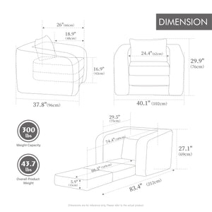 40" Foldable Single Sofa Bed with Armrest & Backrest