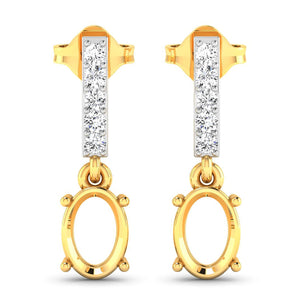0.14 Carat Genuine White Diamond 14K Yellow Gold Semi Mount Earrings - holds 7x5mm Oval Gemstones