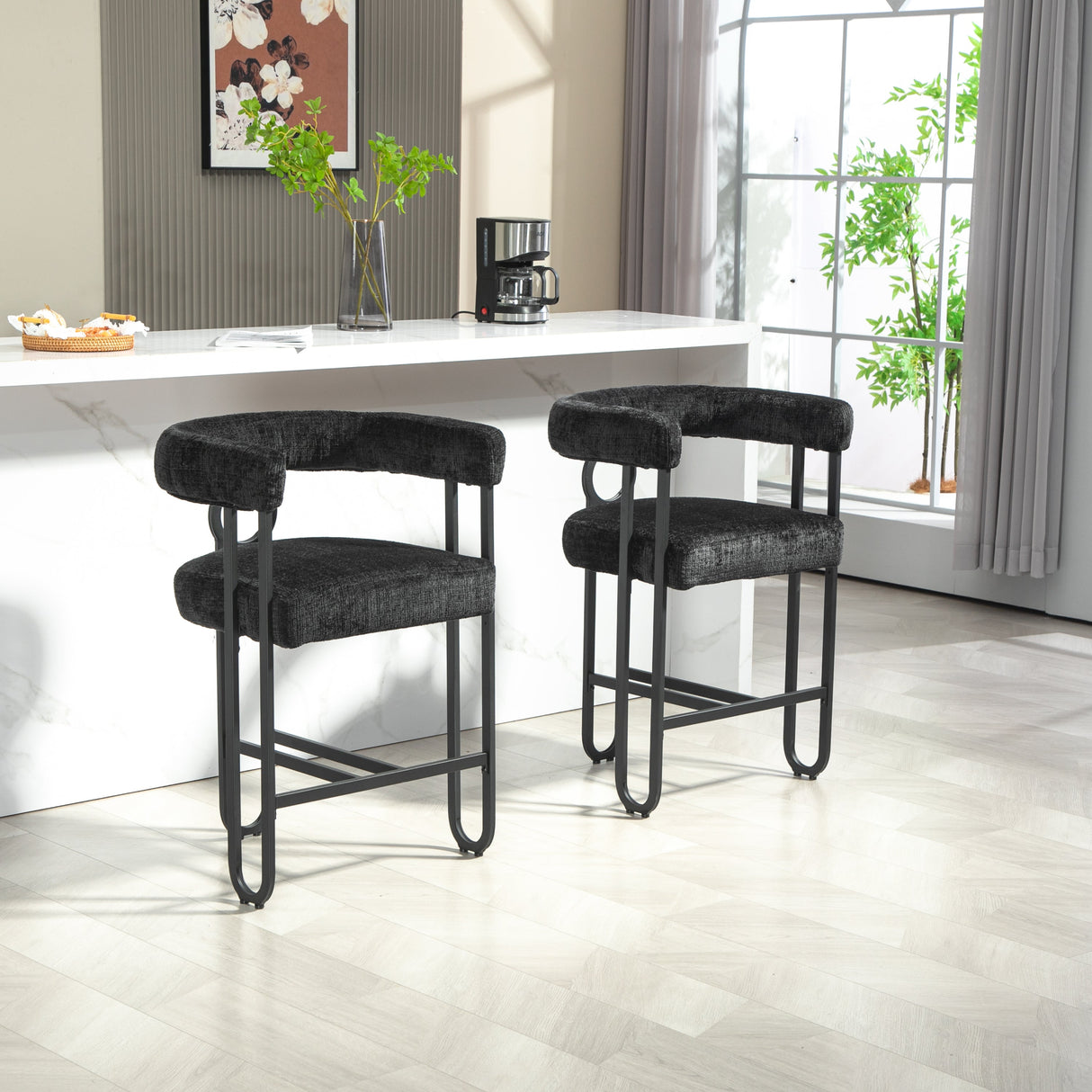 Household bar stools set of 2, modern upholstered with back