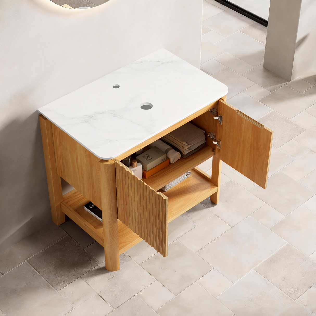 Sharma 30'' Freestanding Cabinet with 2 Doors & Open Shelf