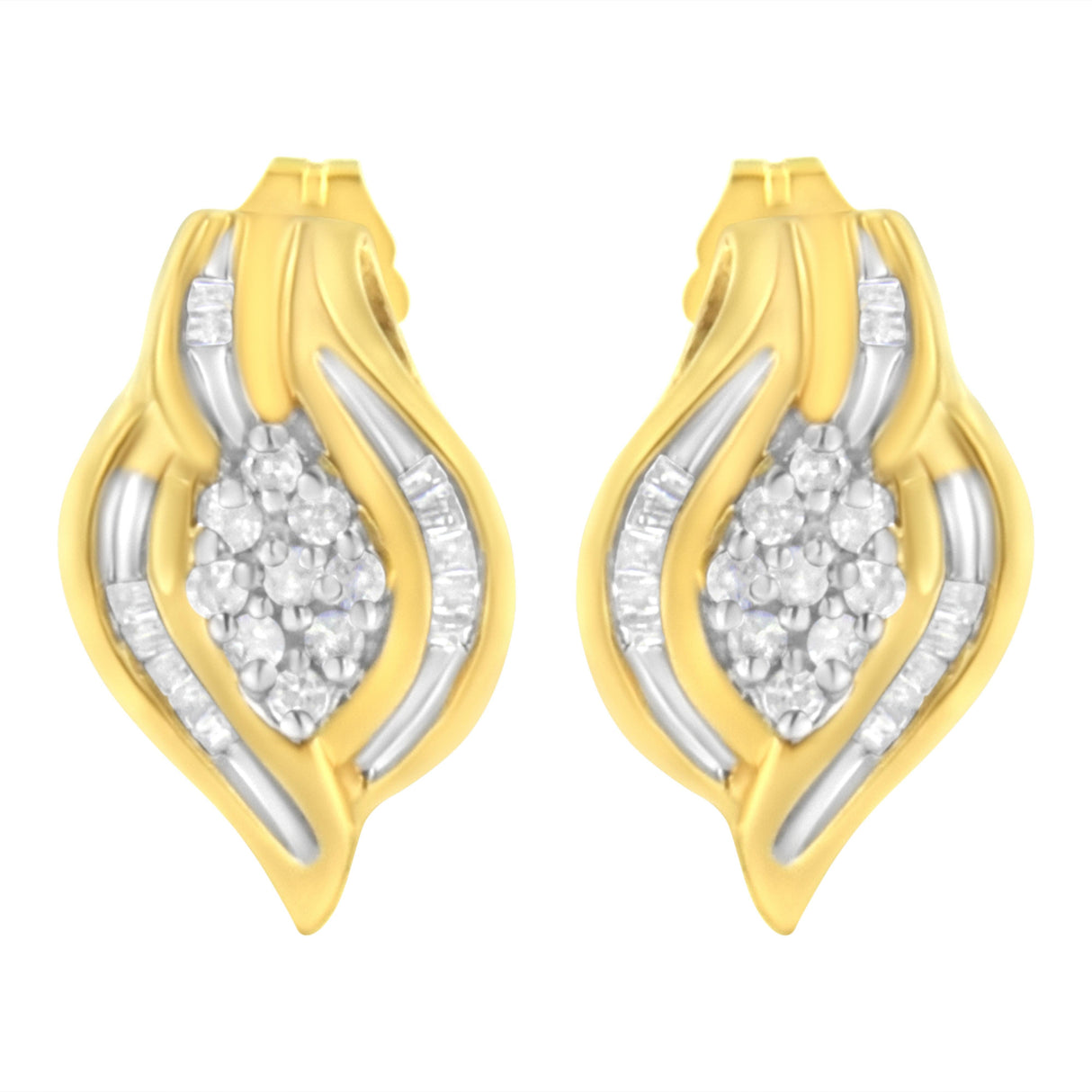 10K Yellow Gold 1/3 cttw Round-Cut Diamond Cluster and Swirl Stud Earrings (J-K Clarity, I2-I3 Color)