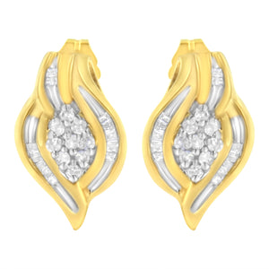 10K Yellow Gold 1/3 cttw Round-Cut Diamond Cluster and Swirl Stud Earrings (J-K Clarity, I2-I3 Color)