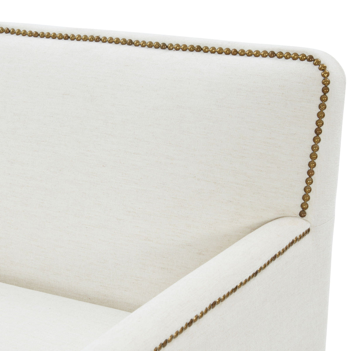 Cream Swivel Accent Chair with Antique Brass Nailhead Trim