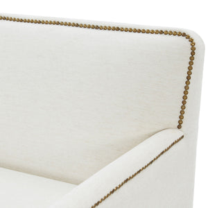 Cream Swivel Accent Chair with Antique Brass Nailhead Trim