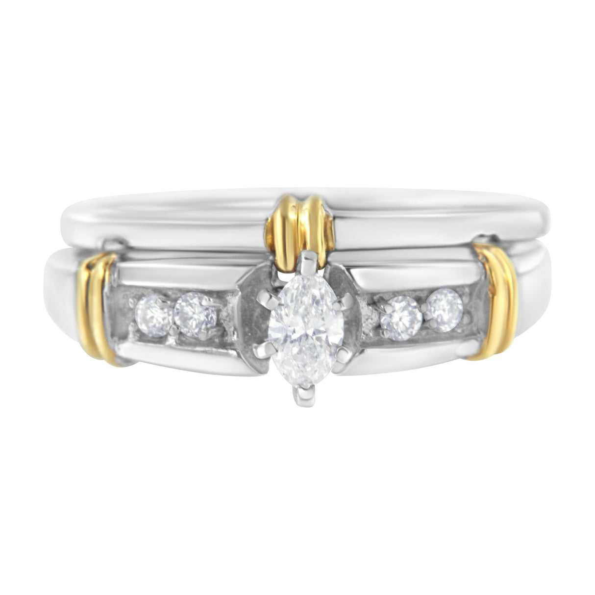 14K Yellow and White Gold 1/3 Cttw Marquise Diamond Cocktail Engagement Ring Set (H-I Color, SI1-SI2 Clarity) - Size 7