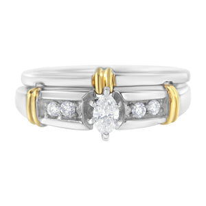 14K Yellow and White Gold 1/3 Cttw Marquise Diamond Cocktail Engagement Ring Set (H-I Color, SI1-SI2 Clarity) - Size 7