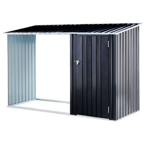 Anthracite Galvanized Steel Firewood Storage Shed with Log Holder - Black