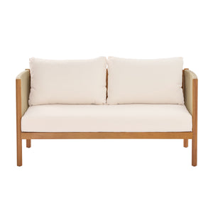 Outdoor Loveseat and Coffee Table Set with Acacia Wood Frame in Teak Look
