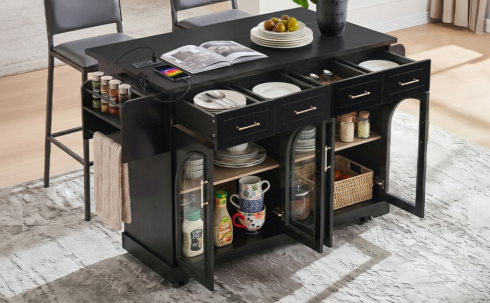 K&K 65" Kitchen Island with Storage & Drop Leaf