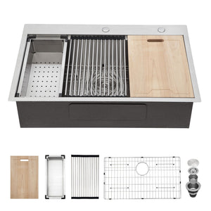 Drop In Kitchen Sink With Workstation, 16 Gauge - Brushed Nickel