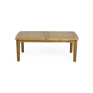 2-Person Outdoor Acacia Wood Patio Seating Group with Cushions and Coffee Table