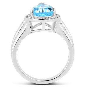2.42 Carat Genuine Blue Topaz and White Topaz .925 Sterling Silver Ring