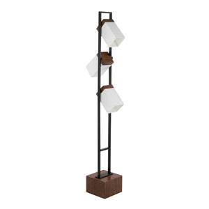 Bento 67.5' Contemporary Metal Floor Lamp in Black Metal and Walnut Wood with White Shade