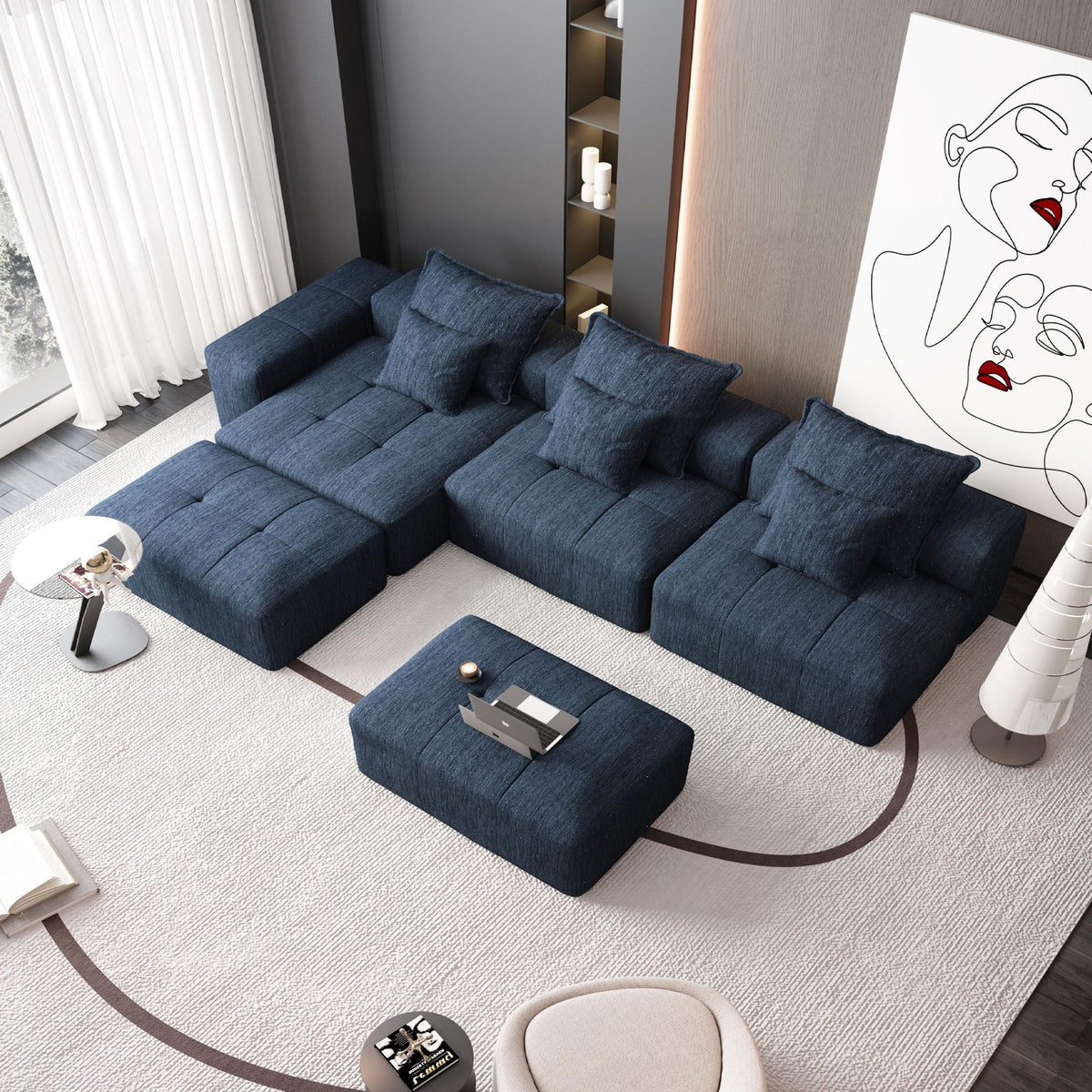 Modern Oversized Modular Sectional Sofa with Pillows - Multiple Colors
