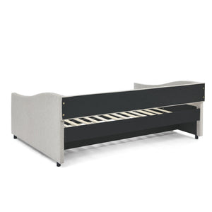 Upholstered Tufted Daybed With Drawers, Waved Arms