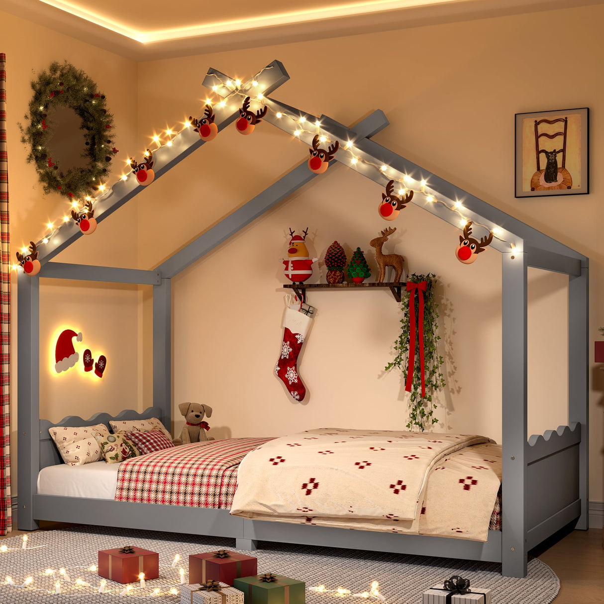 Twin House Floor Bed with Support Slats