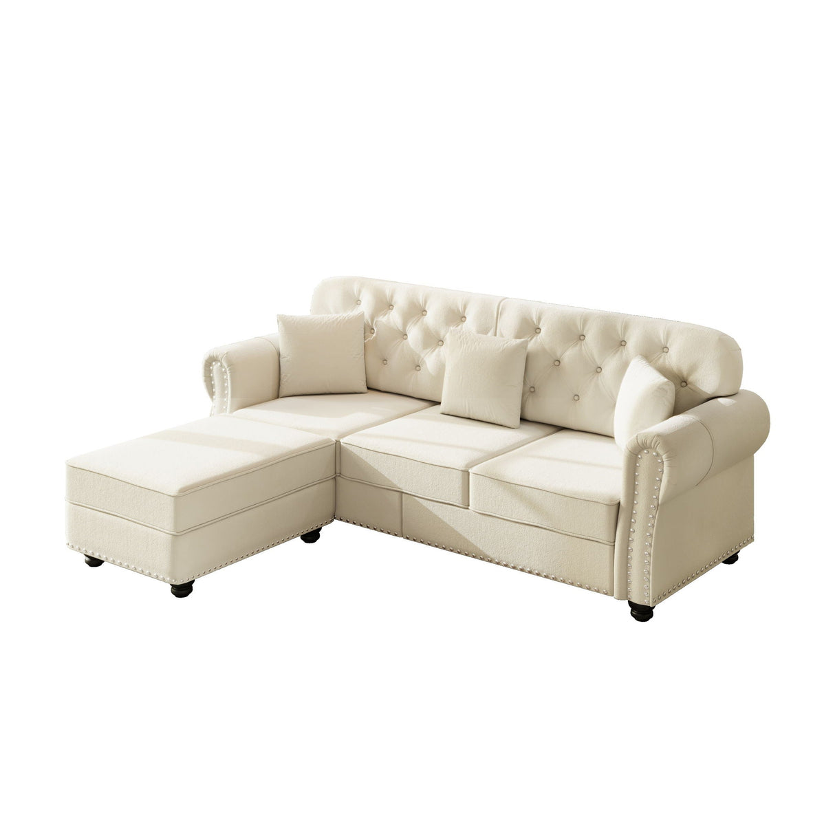 Upholstered Sofa Set With Nailhead Trim and Rolled Armrests, Includes Pillows