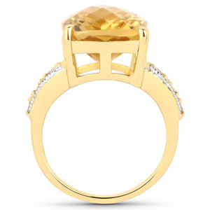 8.44 Carat Genuine Citrine and White Topaz .925 Sterling Silver Ring