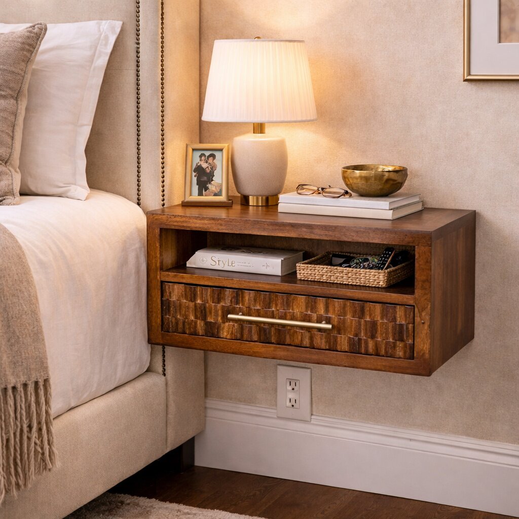 Solid Wood Cadiz Textured Bedside Table