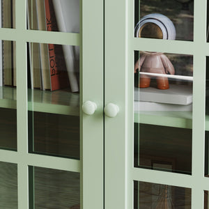 Minimalist Buffet Cabinet With Double Glass Doors And Drawer