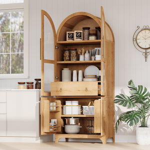 K&K 71' Tall Arched Kitchen Pantry Cabinet with Adjustable Shelves