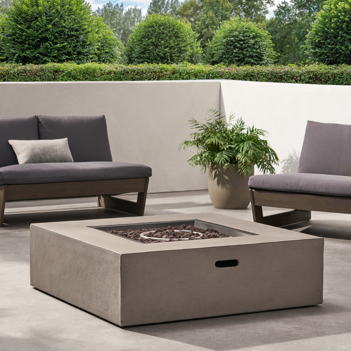 Contemporary 50,000 BTU Square MgO Fire Table with Clean Lines in Light Grey