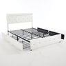 Upholstered Bed Frame With LED Lights, 4 Storage Drawers, Charging Station