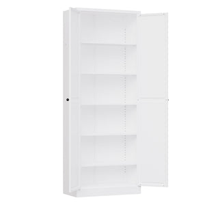 Kitchen Pantry Cabinet With Doors, Heavy-Duty Freestanding Storage Organizer With 5 Adjustable Shelves, Tool Free Assembly - White