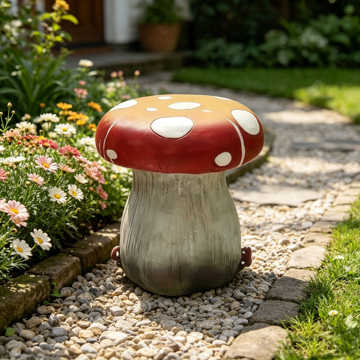 13.4" Oversized Mushroom Statue Stool