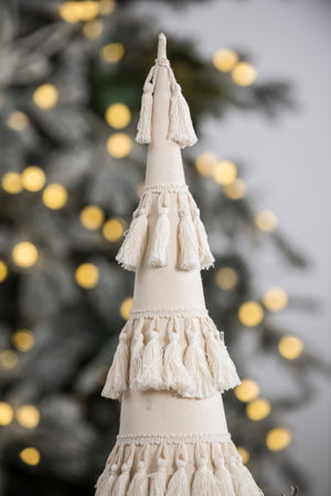 Fringes Embellished Cone With Wooden Base
